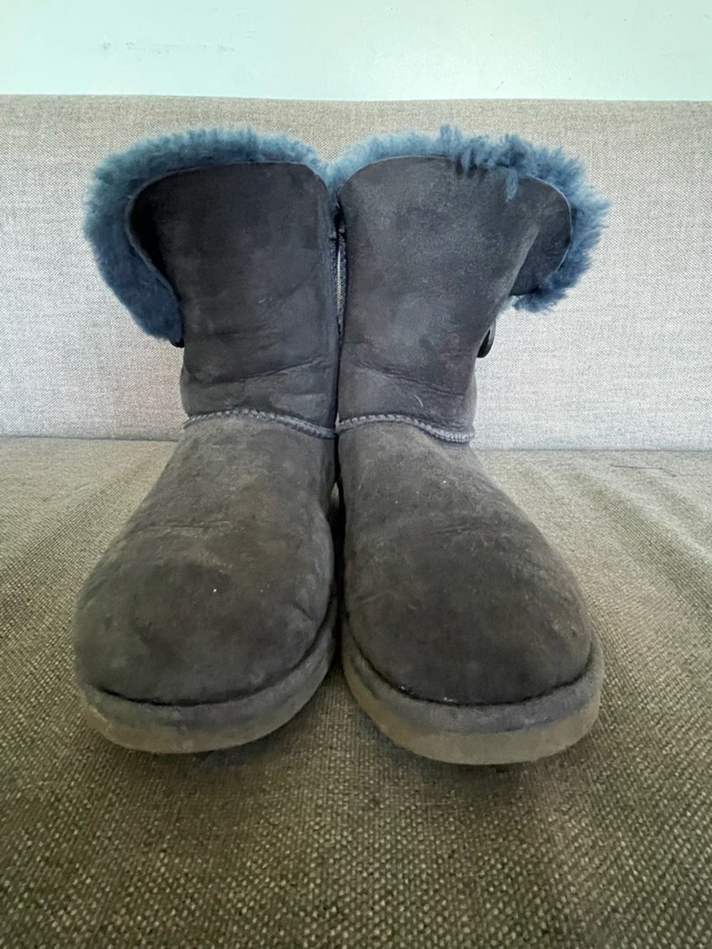 UGG Women's Suede Short Boots with Shearling Trim - Navy Blue